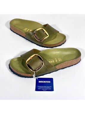 Birkenstock Madrid Big Buckle Sandals Green Olive Oiled Leather 40 9 NWT Summer